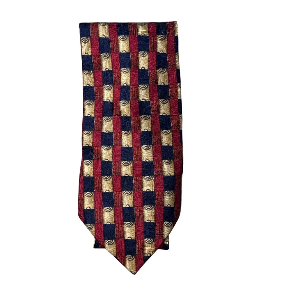 Brandini Tie Mens OS Burgundy Navy Gold Geometric Silk le collezioni Made in USA